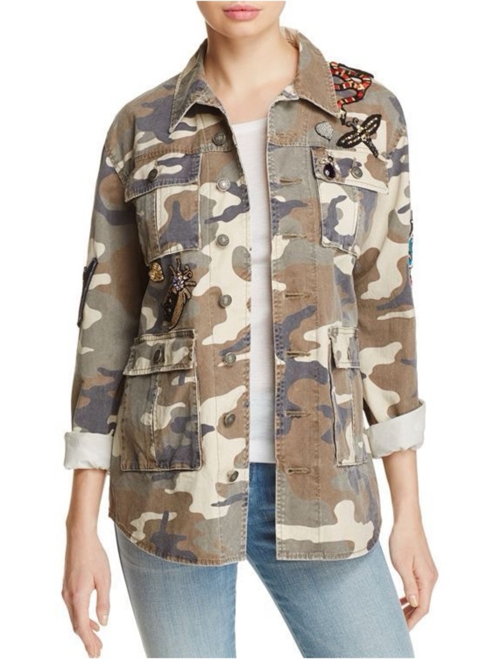 cinq a sept Camo Canyon Utility  Embellished Cargo Jacket